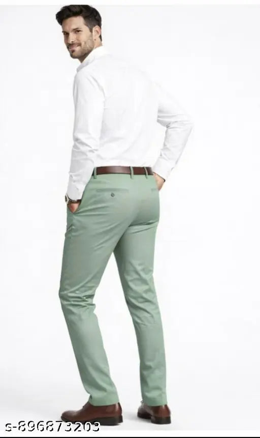 Men Slim Fit Light Green Formal Pants | Non-Stretch Premium Fabric Office Wear Trouser for Men | Business Formal Pant