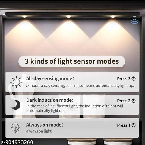 Smart Motion Sensor LED Cabinet Light | Wireless Rechargeable Under Cupboard Light | Warm White/White/Natural Mode (Multicolour) (40 cm)