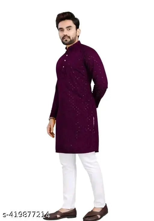 Men's Kurta pyjama Lackhnavi work Men's Premium Style Chikankari Cotton Rayon Embroidery Lakhnavi Work Kurta with White Pyjama Pair