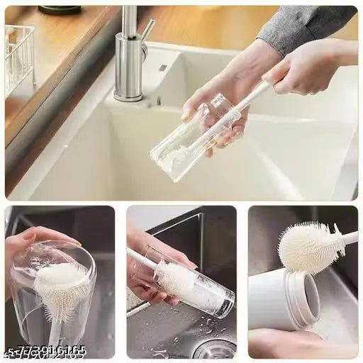 Stysol Long Handle Silicone Water Bottle Cleaning Brush | Baby Bottle Cleaning Brushes - Ideal for Feeding Bottles, Containers, Vases, & Glass | Handy Kitchen Items | Hanging Hook Free