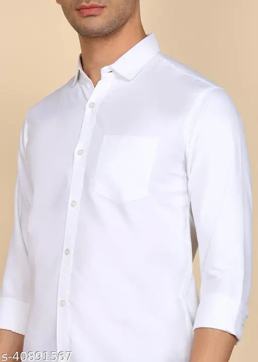 Youth First Men's Solid Spread Collar White Shirts