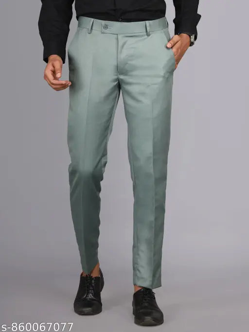 Men Green Formal Trouser Cotton Blend Regular Fit | Trouser for Men