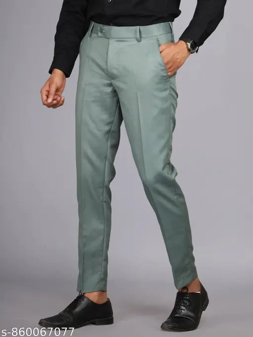 Men Green Formal Trouser Cotton Blend Regular Fit | Trouser for Men
