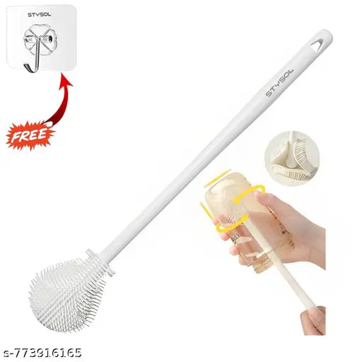 Stysol Long Handle Silicone Water Bottle Cleaning Brush | Baby Bottle Cleaning Brushes - Ideal for Feeding Bottles, Containers, Vases, & Glass | Handy Kitchen Items | Hanging Hook Free