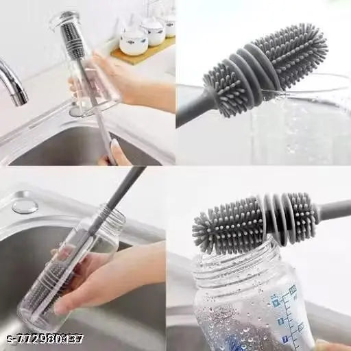 Stysol [2 x Brush + 2 x Wall Hook Free] With Long Handle Silicone Water Bottle Cleaning Brush | Baby Bottle Cleaning Brushes - Ideal for Feeding Bottles, Containers, Vases, & Glass | Handy Kitchen Items | Hanging Hook Free