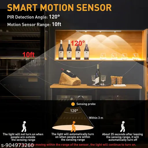 Smart Motion Sensor LED Cabinet Light | Wireless Rechargeable Under Cupboard Light | Warm White/White/Natural Mode  (Multicolour) (40 cm)