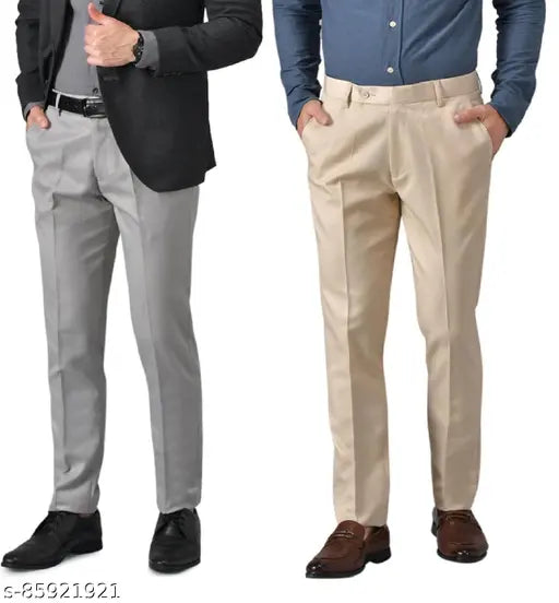 ARDLOR Men's Regular Fit Cotton Blend Formal Solid Trouser - Pack of 2 |  Trouser for Men | Formal Trouser for Men | Casual Trouser for Men | Trouser | Pant | Formal Trousers | Mens Formal Trousers | Solid Trouser