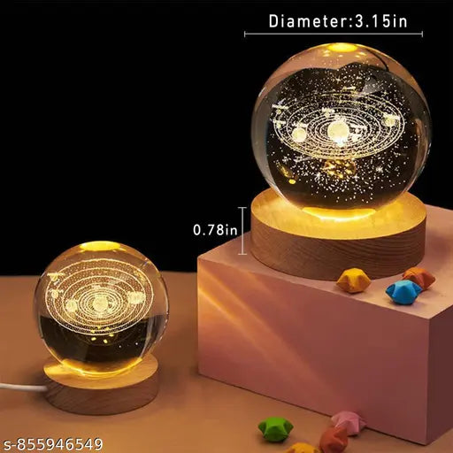 3D Galaxy Crystal Ball Night Lamp|Creative Engraved Night Light|USB Power LED Wooden Base Crystal for Home Decoration Birthday Gift for Teens|Boys, Girls