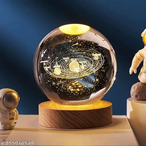 3D Galaxy Crystal Ball Night Lamp|Creative Engraved Night Light|USB Power LED Wooden Base Crystal for Home Decoration Birthday Gift for Teens|Boys, Girls