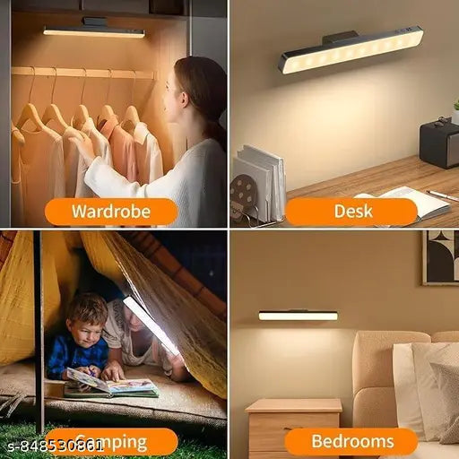 Plastic LED Rechargeable Touch Lamp | Magnetic Stick-On Light with 3 Color Modes | USB Charging | Study, Wardrobe, Cabinet, Desk, Kitchen Use | 2-4 Hours Backup | Eye Protection Light, White