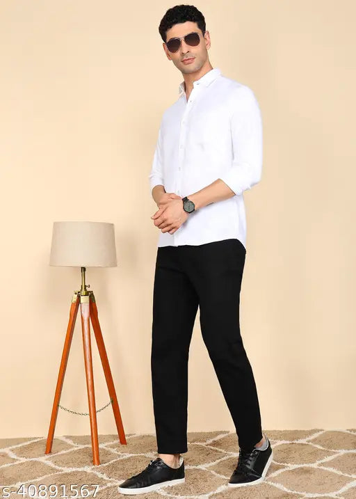 Youth First Men's Solid Spread Collar White Shirts