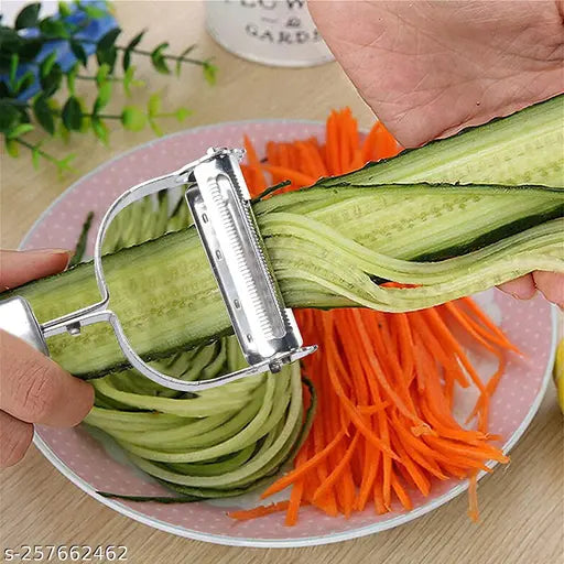 Stainless Steel 2-in-1 Julienne Vegetable Peeler | Multi-Functional Fruit & Vegetable Shredder Slicer | Double Planing Cutter for Potato, Cucumber, Carrot & Melon Grater (Best Quality)