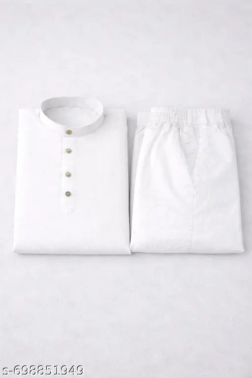 Men's simple plan white kurta with pyjama set