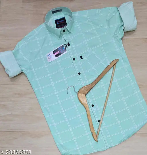 Divik's Men's Cotton Printed full Sleeve Checkered Shirts-GREEN