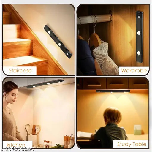 Smart Motion Sensor LED Cabinet Light | Wireless Rechargeable Under Cupboard Light | Warm White/White/Natural Mode  (Multicolour) (40 cm)