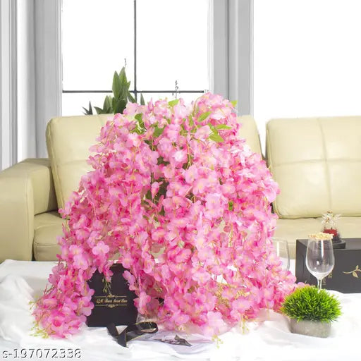 Well Art Gallery (Pack of 4 - pink) (43.2inch ) Artificial Wisteria Vine| Ratta Fake Wisteria Hanging | Garland Silk Long Hanging Bush Flowers String for Home Party Wedding Décor