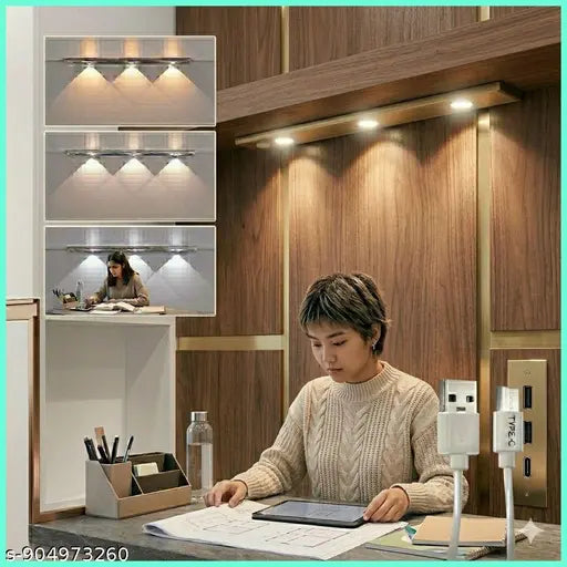Smart Motion Sensor LED Cabinet Light | Wireless Rechargeable Under Cupboard Light | Warm White/White/Natural Mode  (Multicolour) (40 cm)