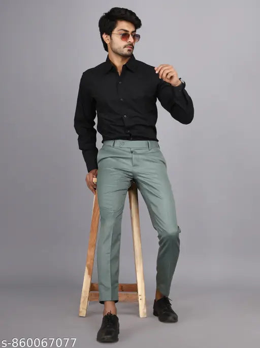 Men Green Formal Trouser Cotton Blend Regular Fit | Trouser for Men