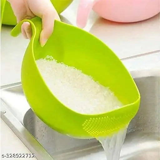 Water Strainer or Washer Bowl for Rice Vegetable & Fruits (Rice Bowl, Pack of 1, Green, Plastic)