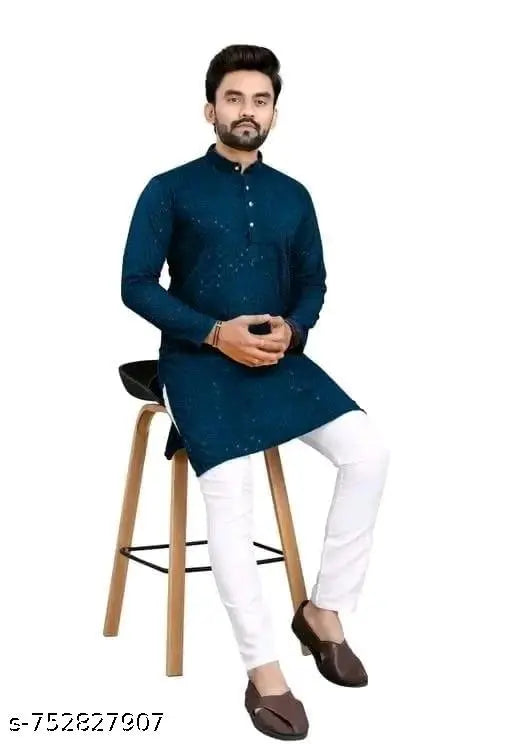 Men's Kurta pyjama Lackhnavi work Men's Premium Style Chikankari Cotton Rayon Embroidery Lakhnavi Work Kurta with White Pyjama Pair