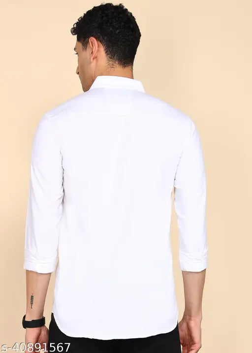 Youth First Men's Solid Spread Collar White Shirts