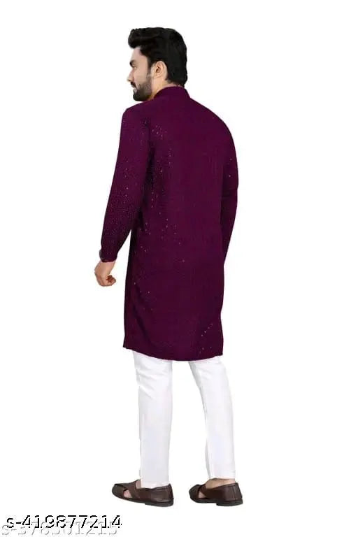 Men's Kurta pyjama Lackhnavi work Men's Premium Style Chikankari Cotton Rayon Embroidery Lakhnavi Work Kurta with White Pyjama Pair