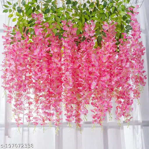 Well Art Gallery (Pack of 4 - pink) (43.2inch ) Artificial Wisteria Vine| Ratta Fake Wisteria Hanging | Garland Silk Long Hanging Bush Flowers String for Home Party Wedding Décor