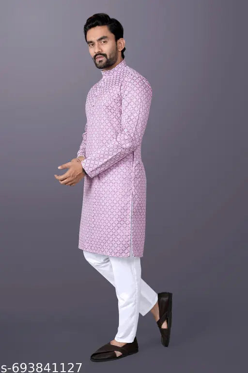 Men’s Cotton Shiffli Work Kurta Set/Men’s Premium Shiffli Work Kurta Pajama/Men’s Ethnic Cotton Shiffli Kurta & White Pajama Set/Men’s Wedding Wear Cotton Shiffli Kurta & White Pajama Set