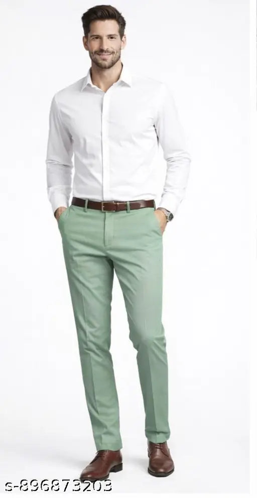 Men Slim Fit Light Green Formal Pants | Non-Stretch Premium Fabric Office Wear Trouser for Men | Business Formal Pant